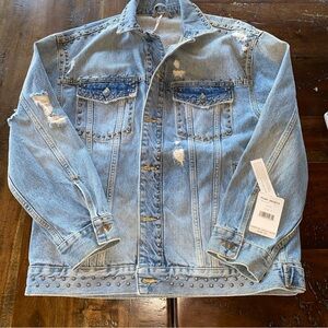 NWT Free People Studded Denim Trucker Jacket - Size S